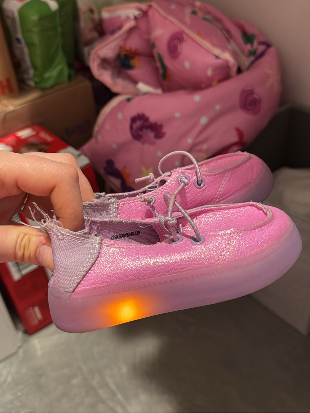 Kids Light-Up Pink Glitter Slip-On Sneakers